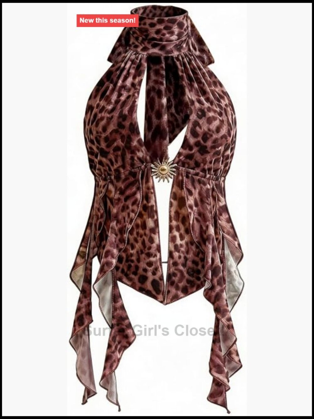 Women's Cheetah Print Ruffle Halter Crop Top Y2K Concert Festival Outfit